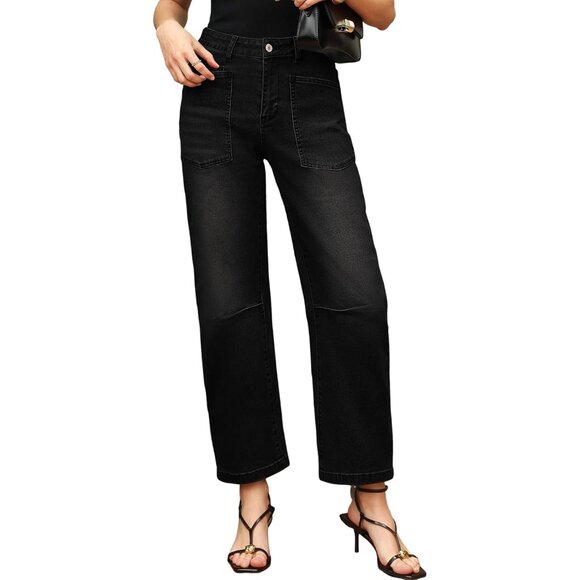 Womens Baggy Wide Leg Denim Jeans High Waisted Ankle Casual Versatile - Picture 4 of 6